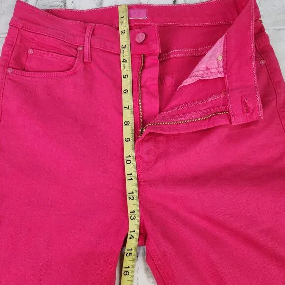 Mother High Waisted Runaway Slice Heel Women's Sz 32 Hot Pink Skinny Flare Jeans